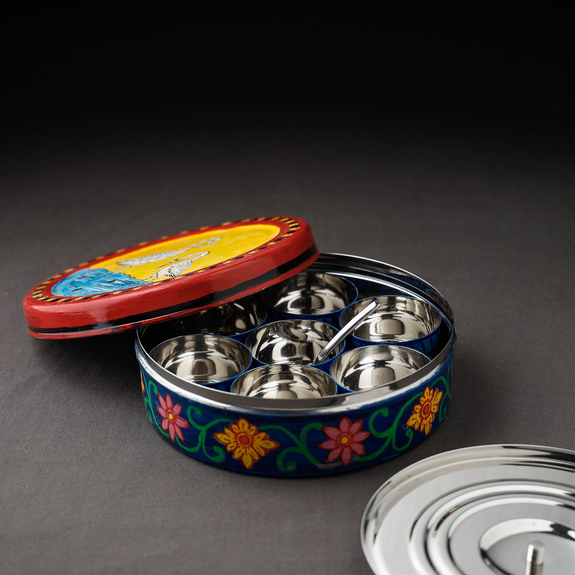 Multicolor Kavad Handpainted Stainless Steel Masala Box 