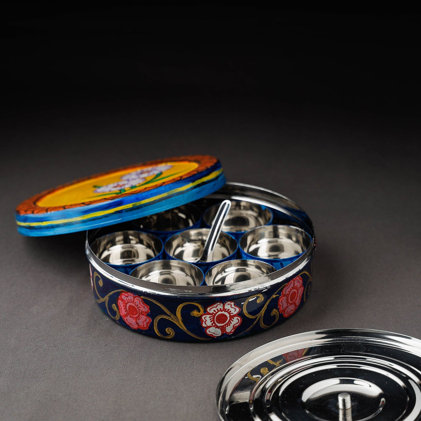 Multicolor Kavad Handpainted Stainless Steel Masala Box 