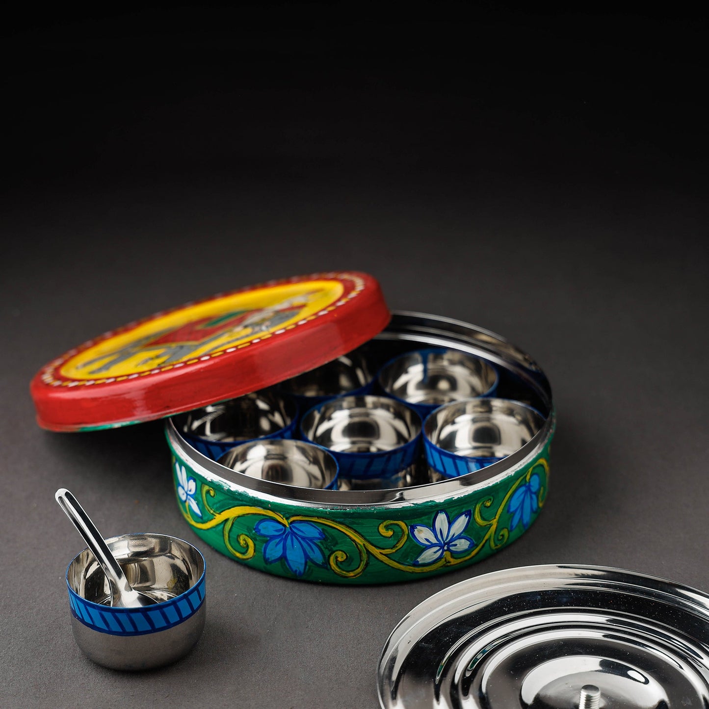  Kavad Handpainted Stainless Steel Multicolor Masala Box