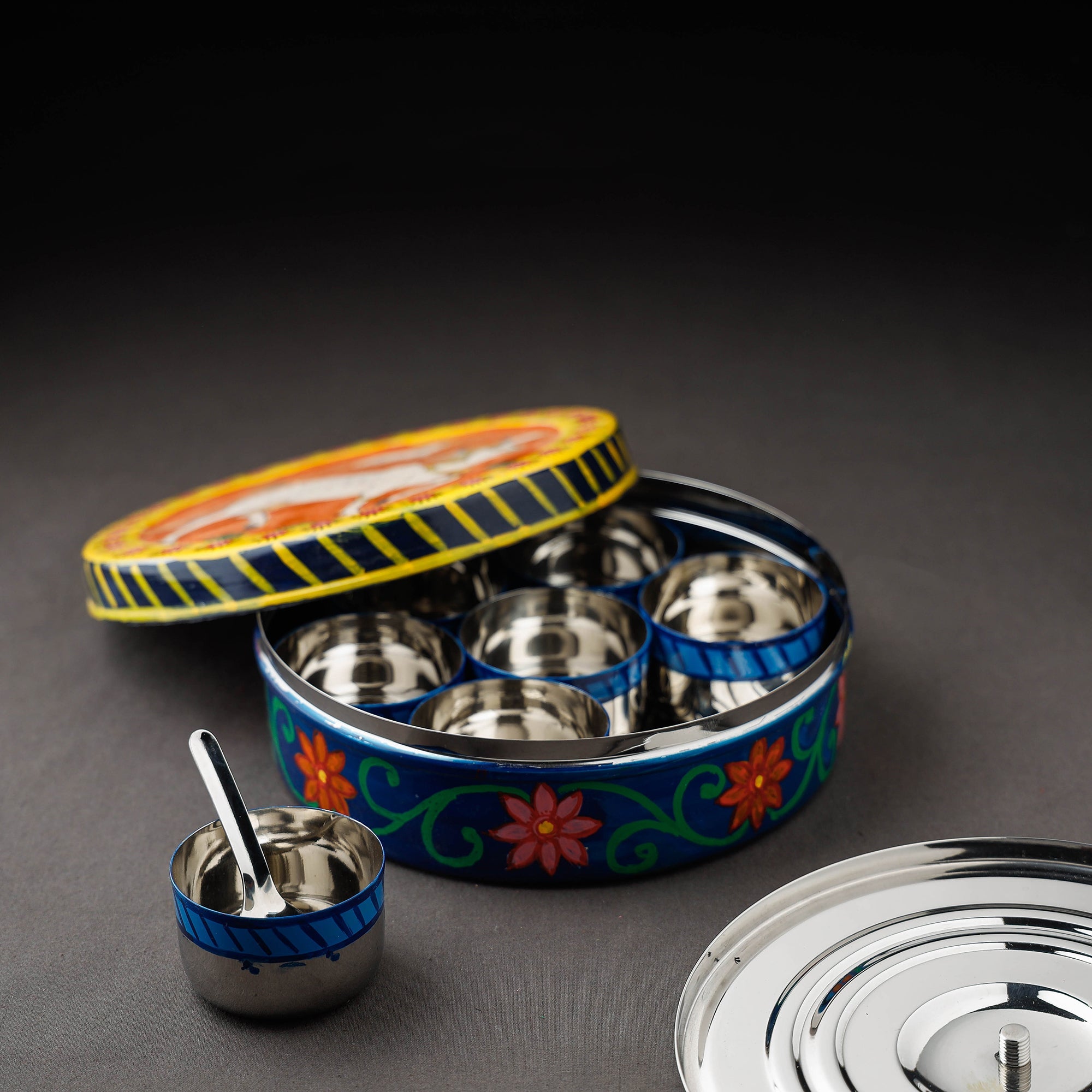  Kavad Handpainted Stainless Steel Multicolor Masala Box