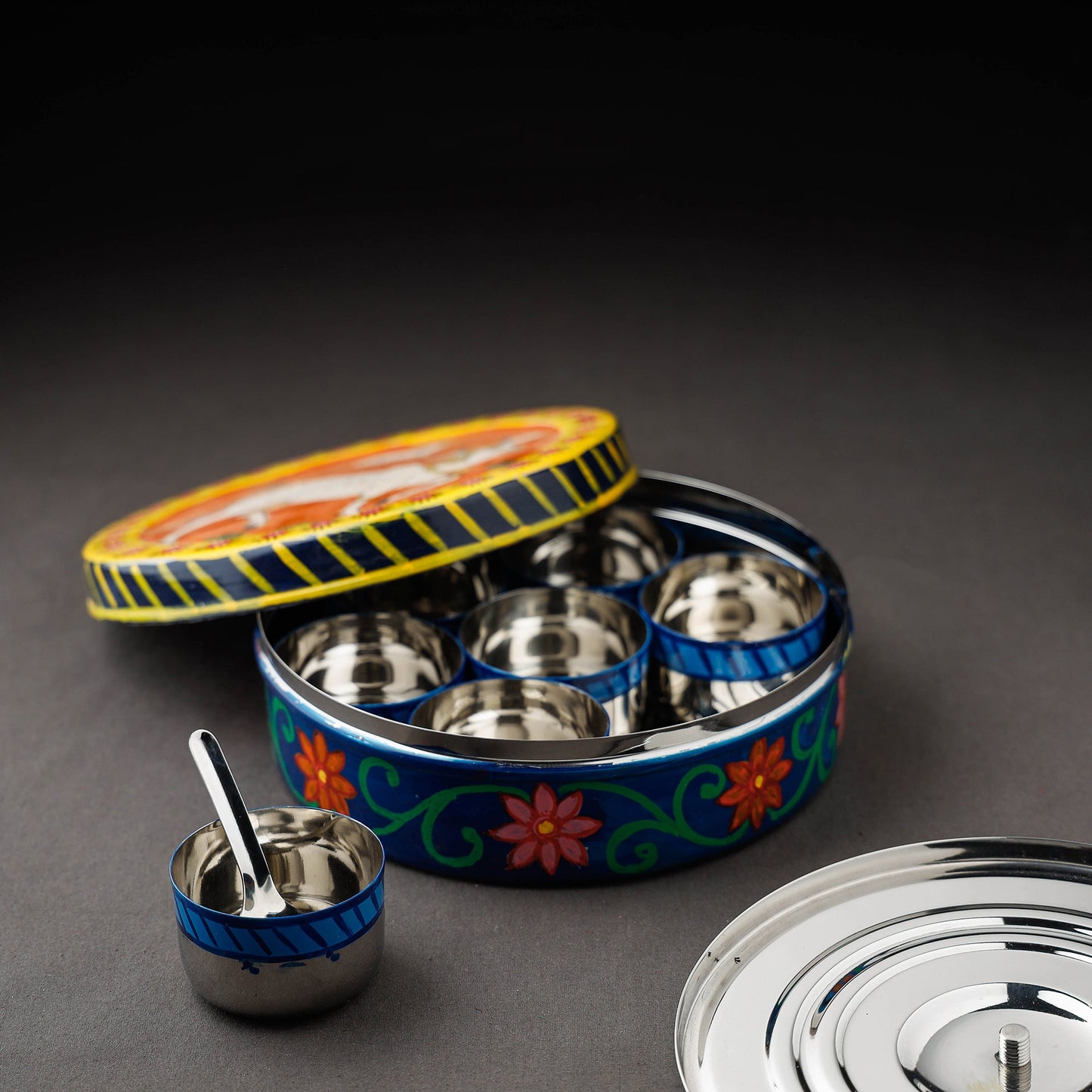  Kavad Handpainted Stainless Steel Multicolor Masala Box