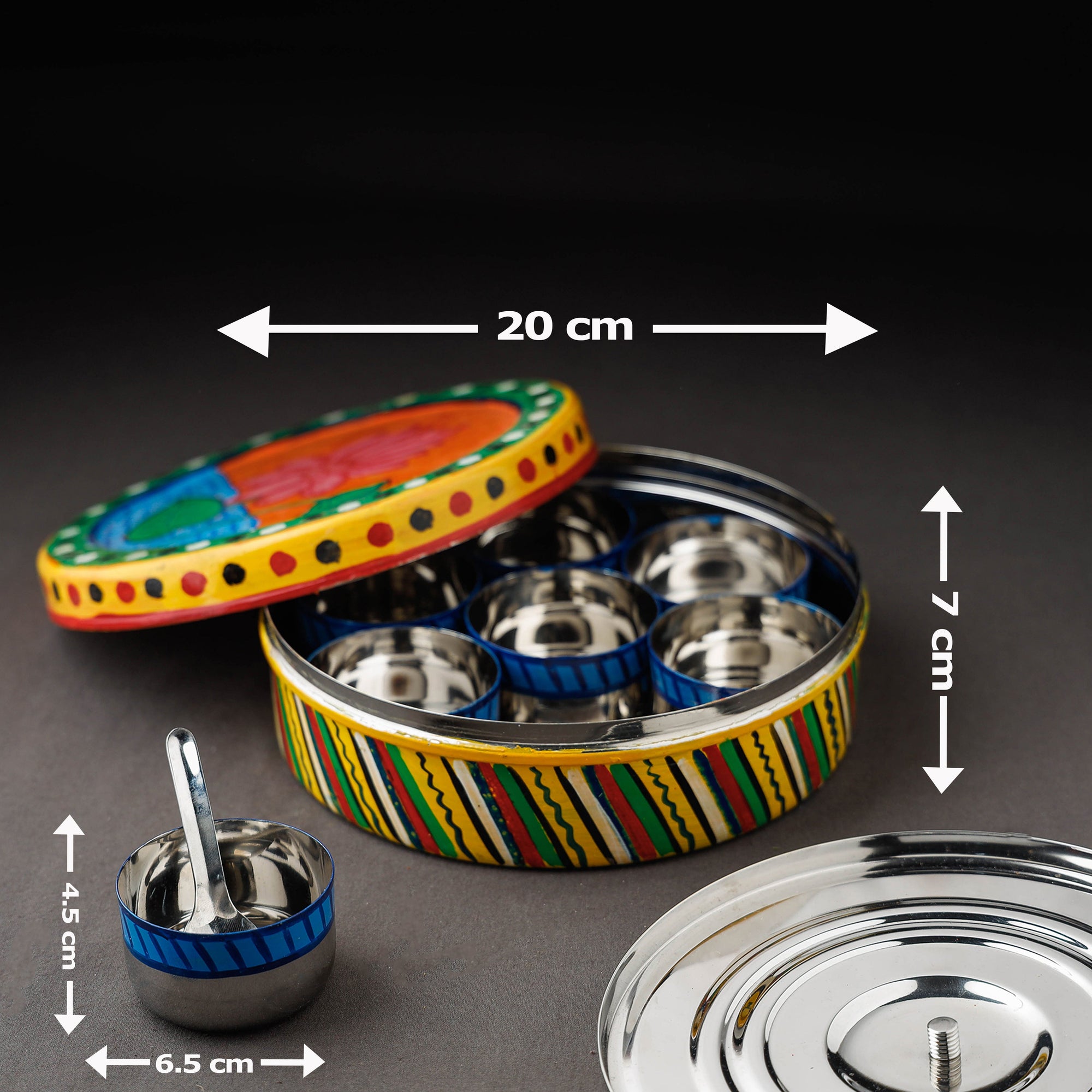  Kavad Handpainted Stainless Steel Multicolor Masala Box 