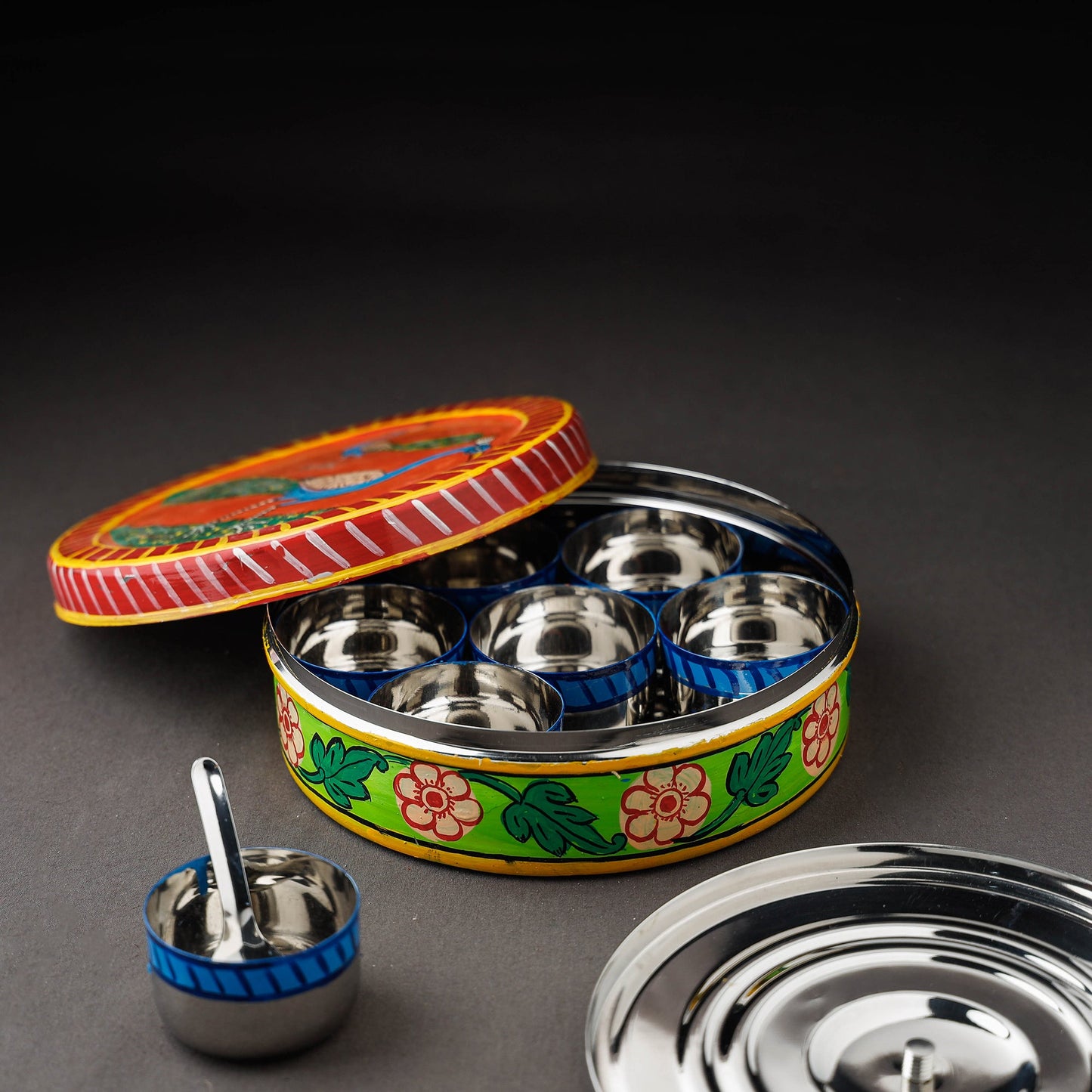  Multicolor Kavad Handpainted Stainless Steel Masala Box