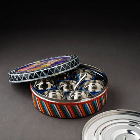  Kavad Handpainted Stainless Steel Multicolor Masala Box