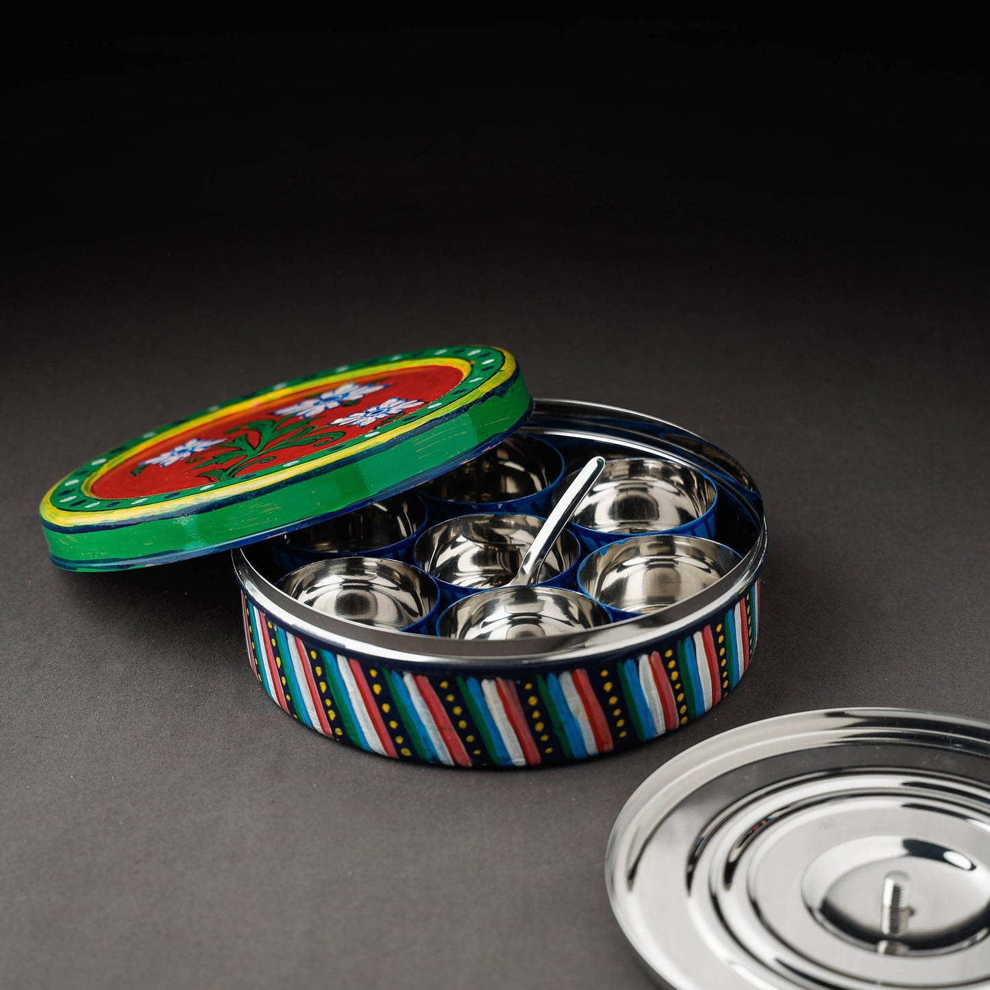  Kavad Multicolor Handpainted Stainless Steel Masala Box