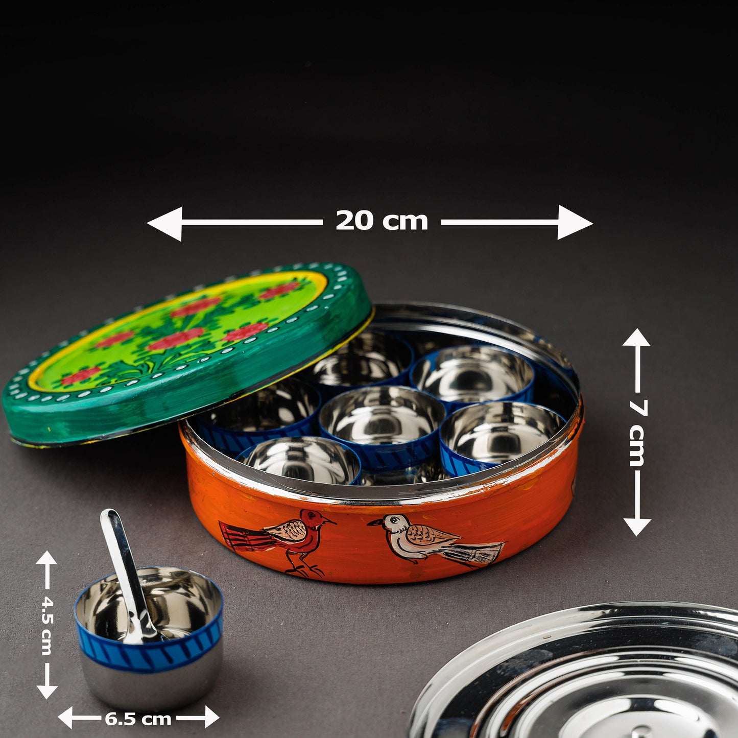 Kavad Handpainted Stainless Steel Multicolor Masala Box