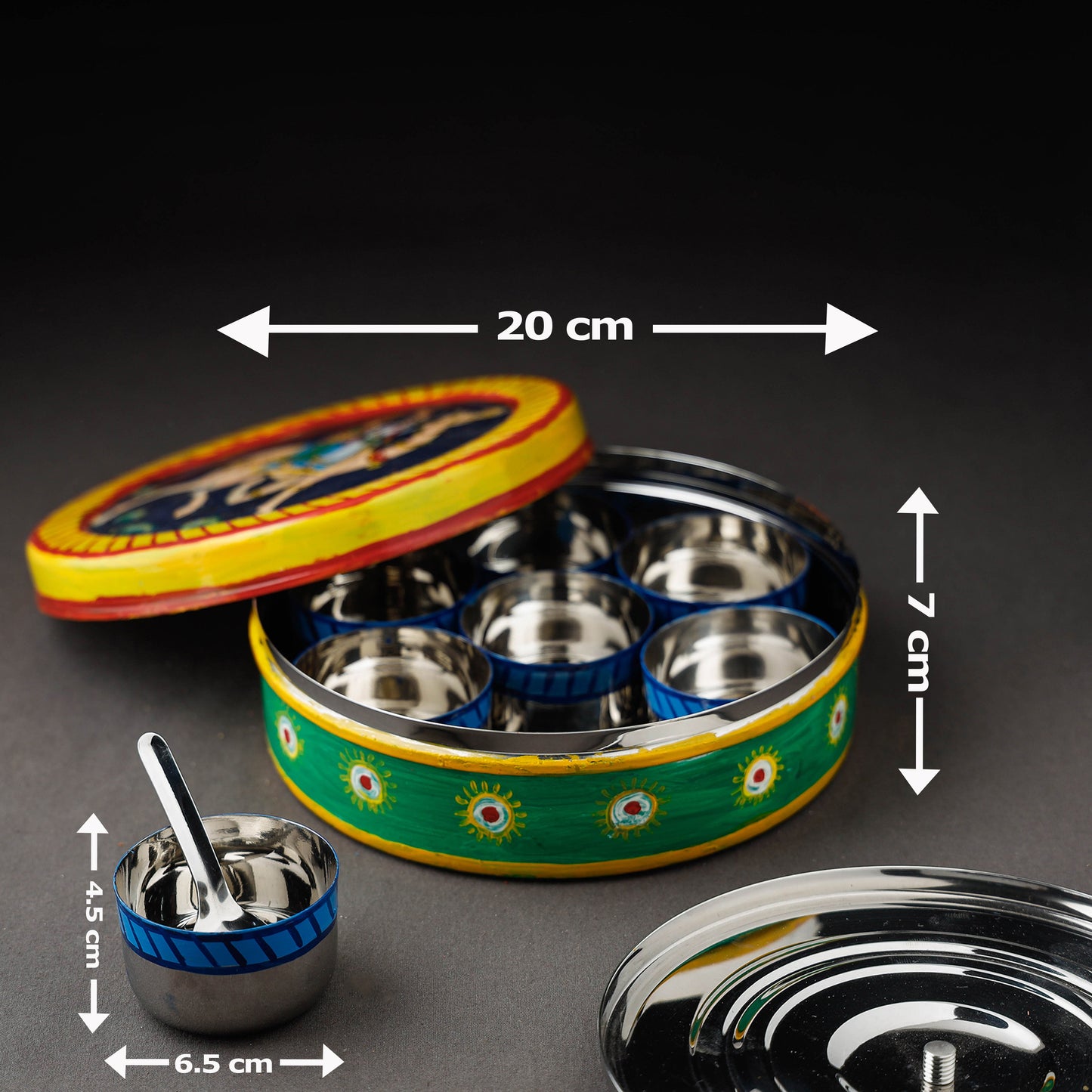  Kavad Handpainted Stainless Steel Multicolor Masala Box