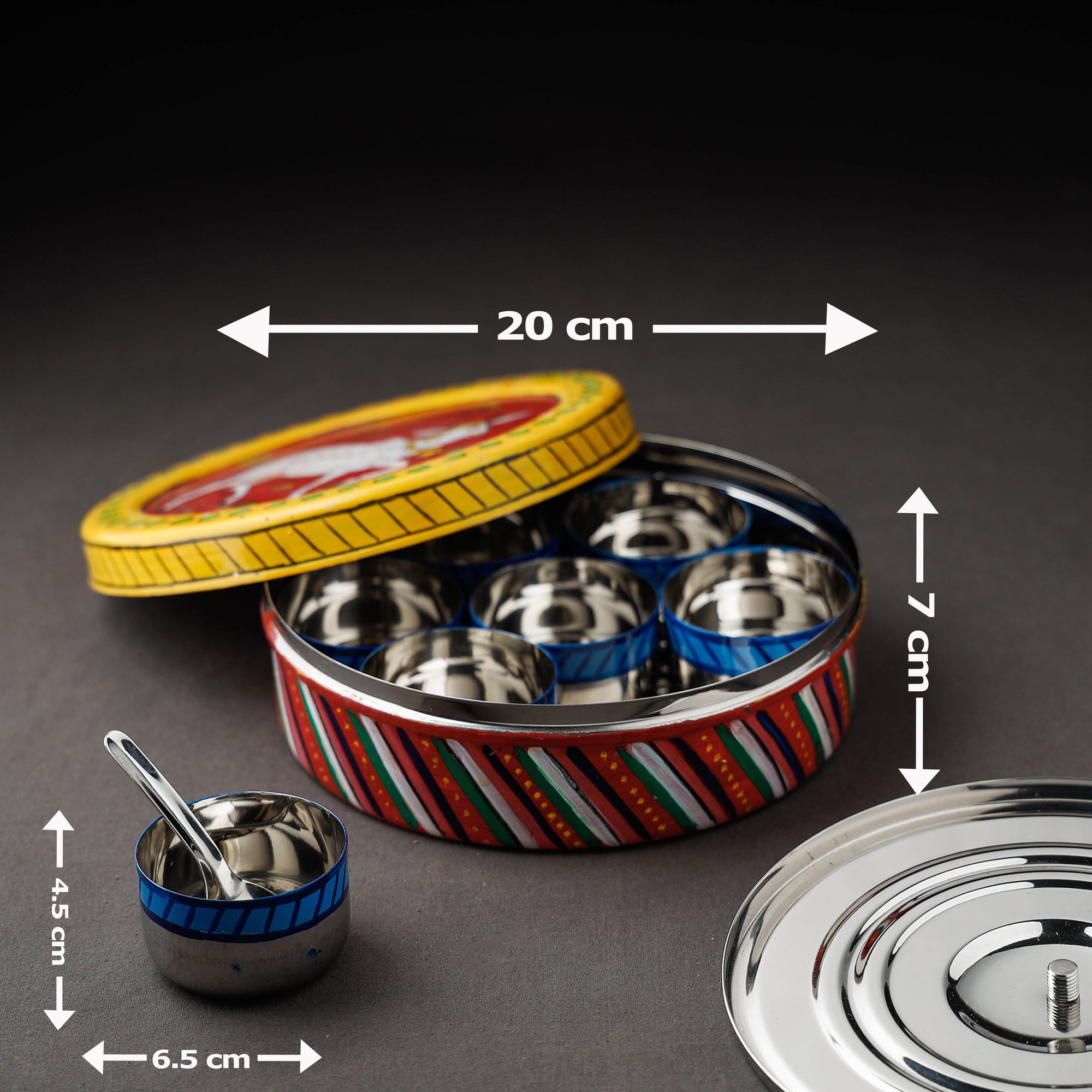 Kavad Handpainted Stainless Steel Multicolor Masala Box 
