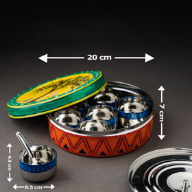  Multicolor Kavad Handpainted Stainless Steel Masala Box 