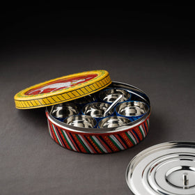Kavad Handpainted Stainless Steel Multicolor Masala Box 
