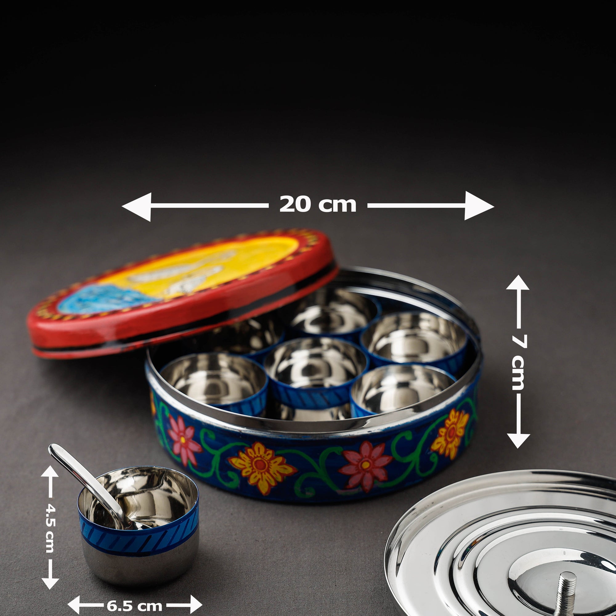 Multicolor Kavad Handpainted Stainless Steel Masala Box 
