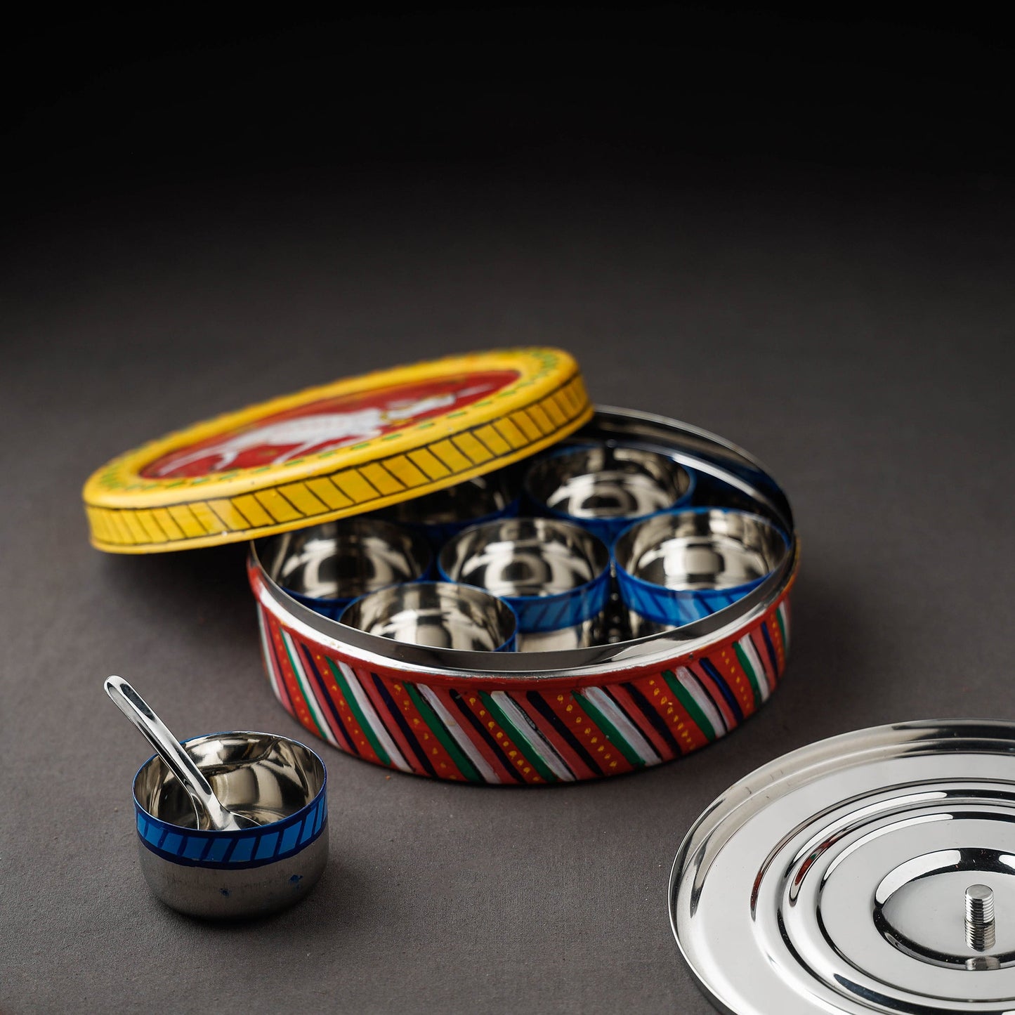 Kavad Handpainted Stainless Steel Multicolor Masala Box 