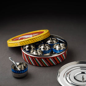 Kavad Handpainted Stainless Steel Multicolor Masala Box 