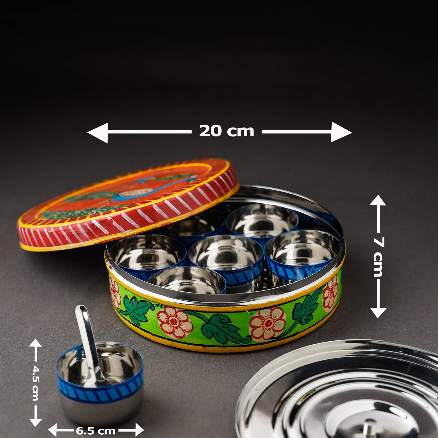  Multicolor Kavad Handpainted Stainless Steel Masala Box
