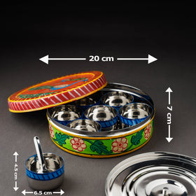  Multicolor Kavad Handpainted Stainless Steel Masala Box