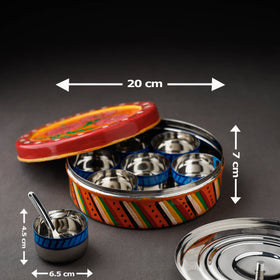  Multicolor Kavad Handpainted Stainless Steel Masala Box