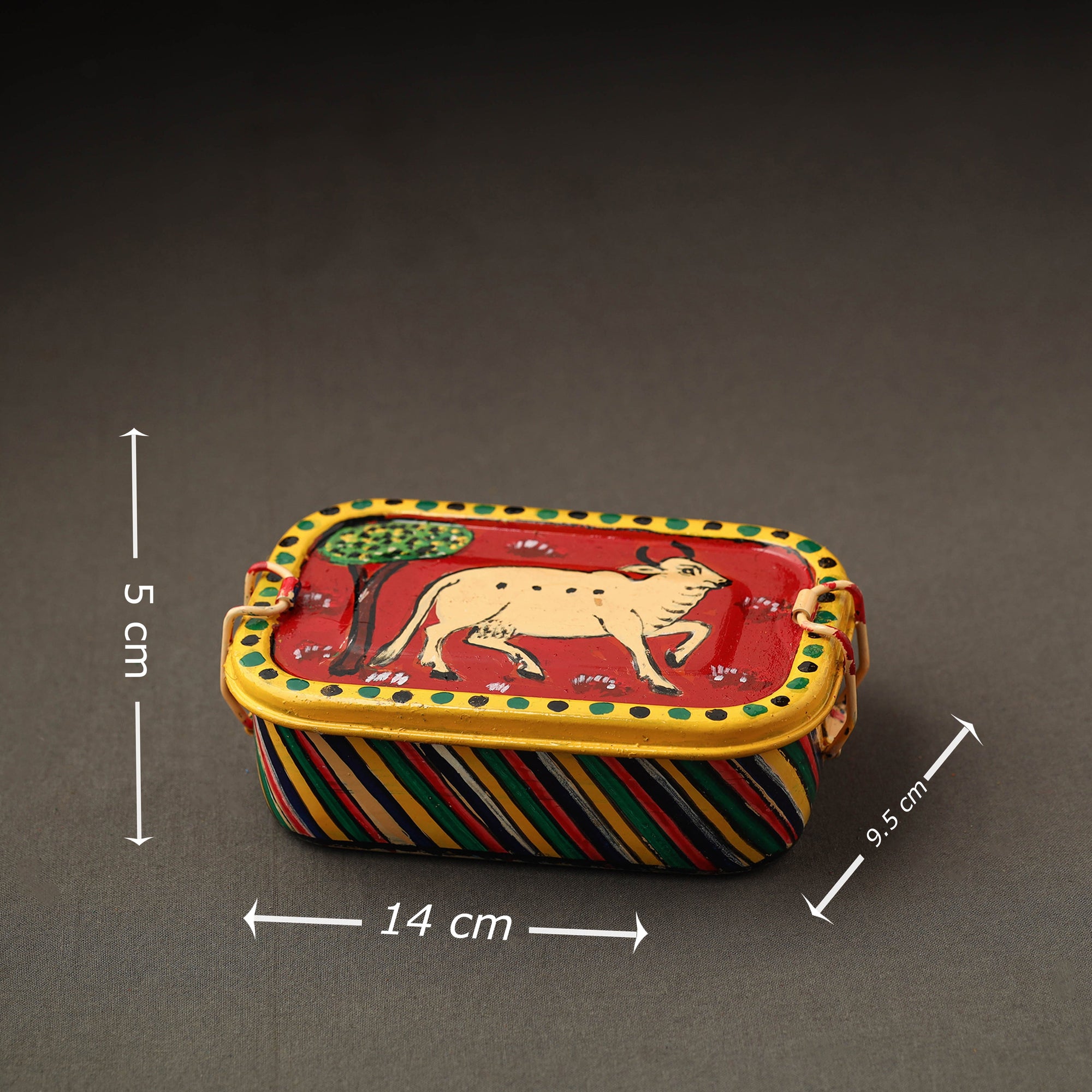  Kavad Handpainted Stainless Steel Rectangle Shape Lunch Box (6 X 4 in) 26 