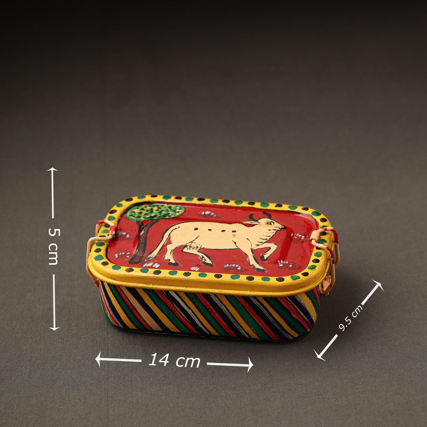  Kavad Handpainted Stainless Steel Rectangle Shape Lunch Box (6 X 4 in) 26 