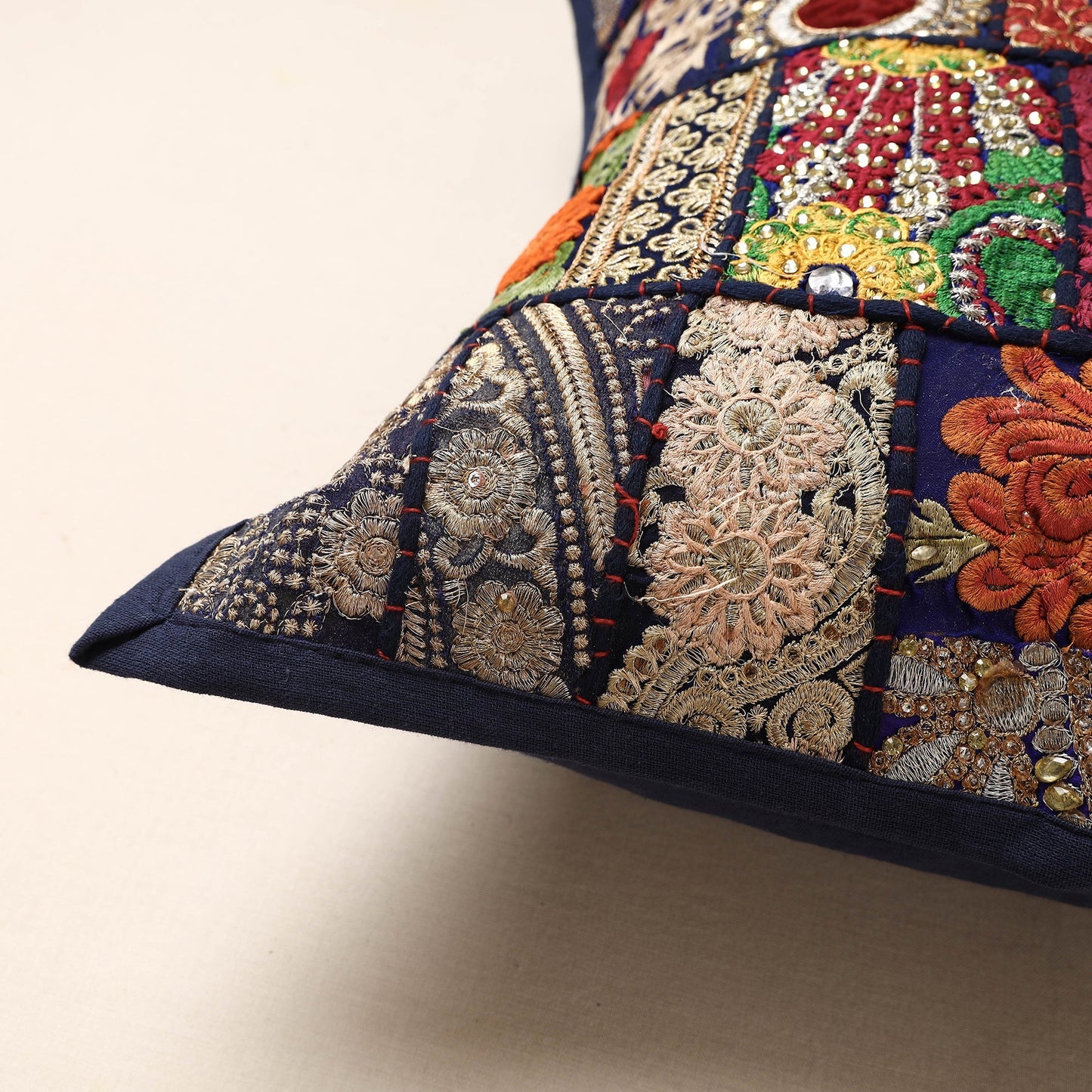Buy Multicolor Khambadiya Patchwork Cotton Cushion Cover