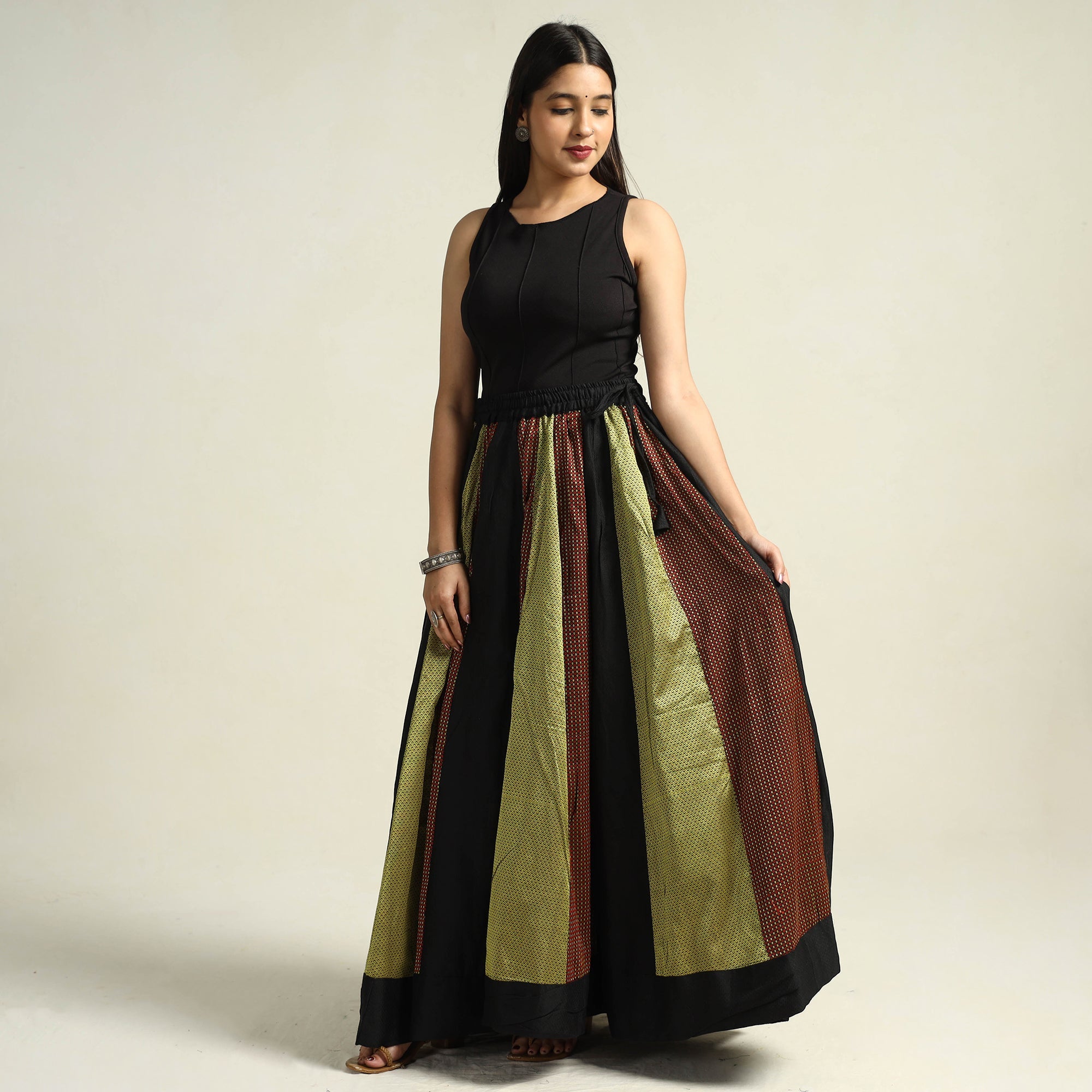 Multicolor - khun patchwork 24 kali cotton long skirt 14