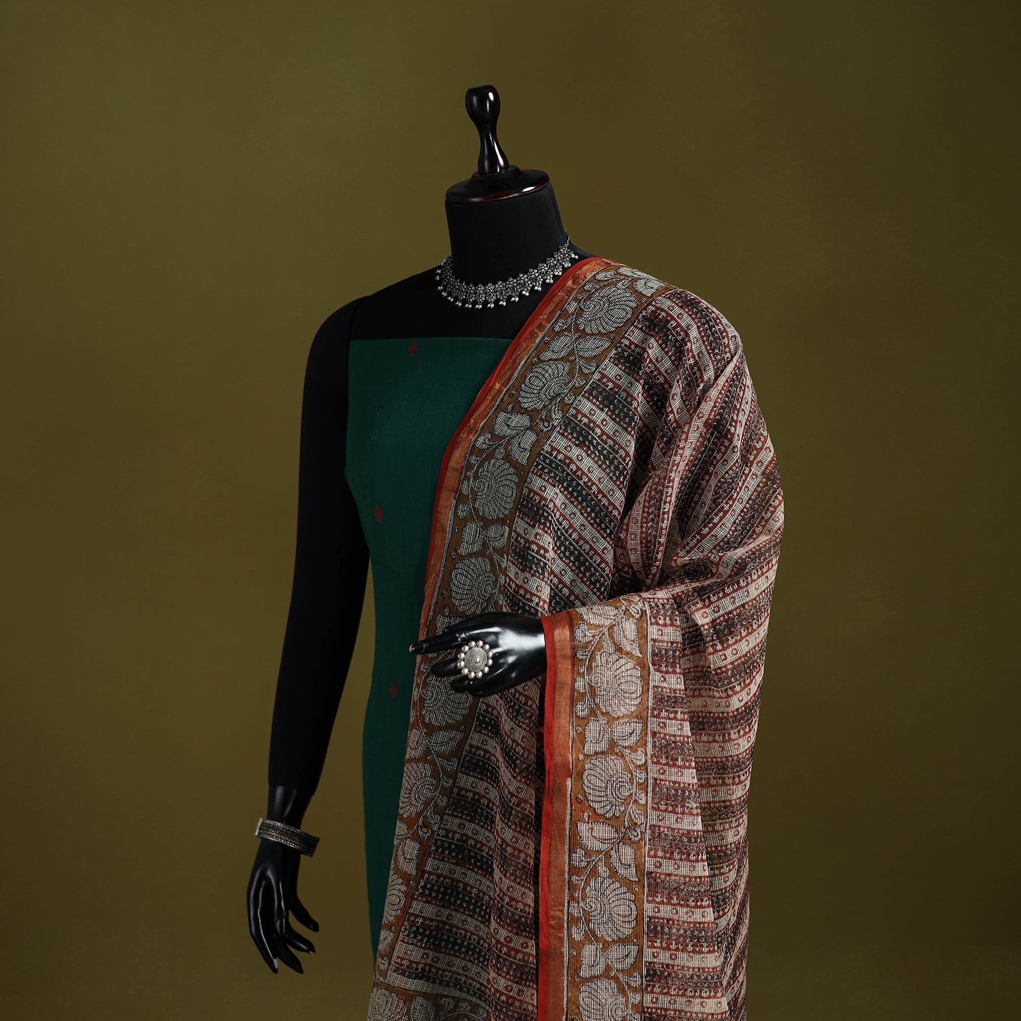 Multicolor - kota doria cotton hand bagru dupatta 16