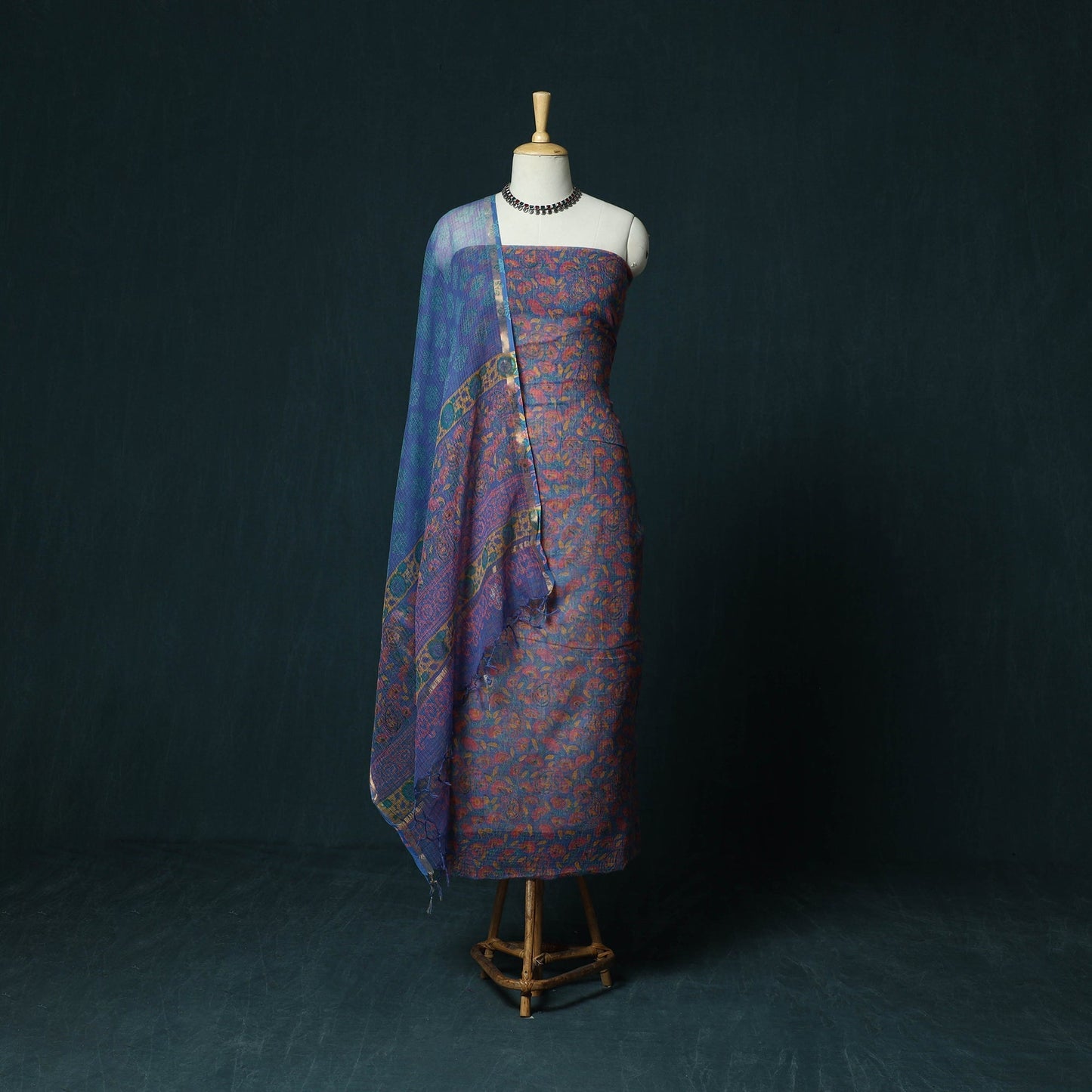 Kota doria cotton hand block sanganeri print 3pc unstitched