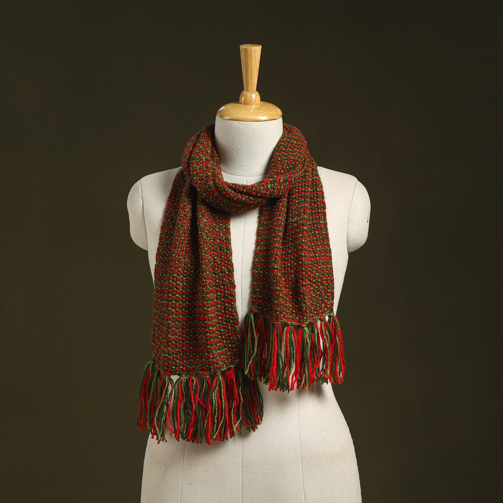 Brown Kumaun Hand Knitted Acrylic Woolen Muffler with Pockets