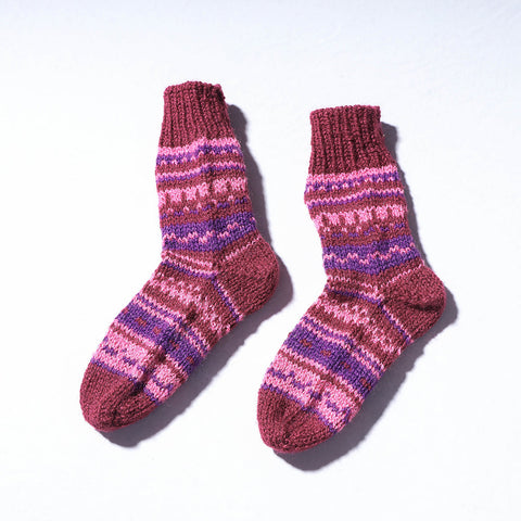  Multicolor Kumaun Hand Knitted Woolen Socks - Kids