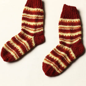  Red Kumaun Hand Knitted Woolen Socks - Kids