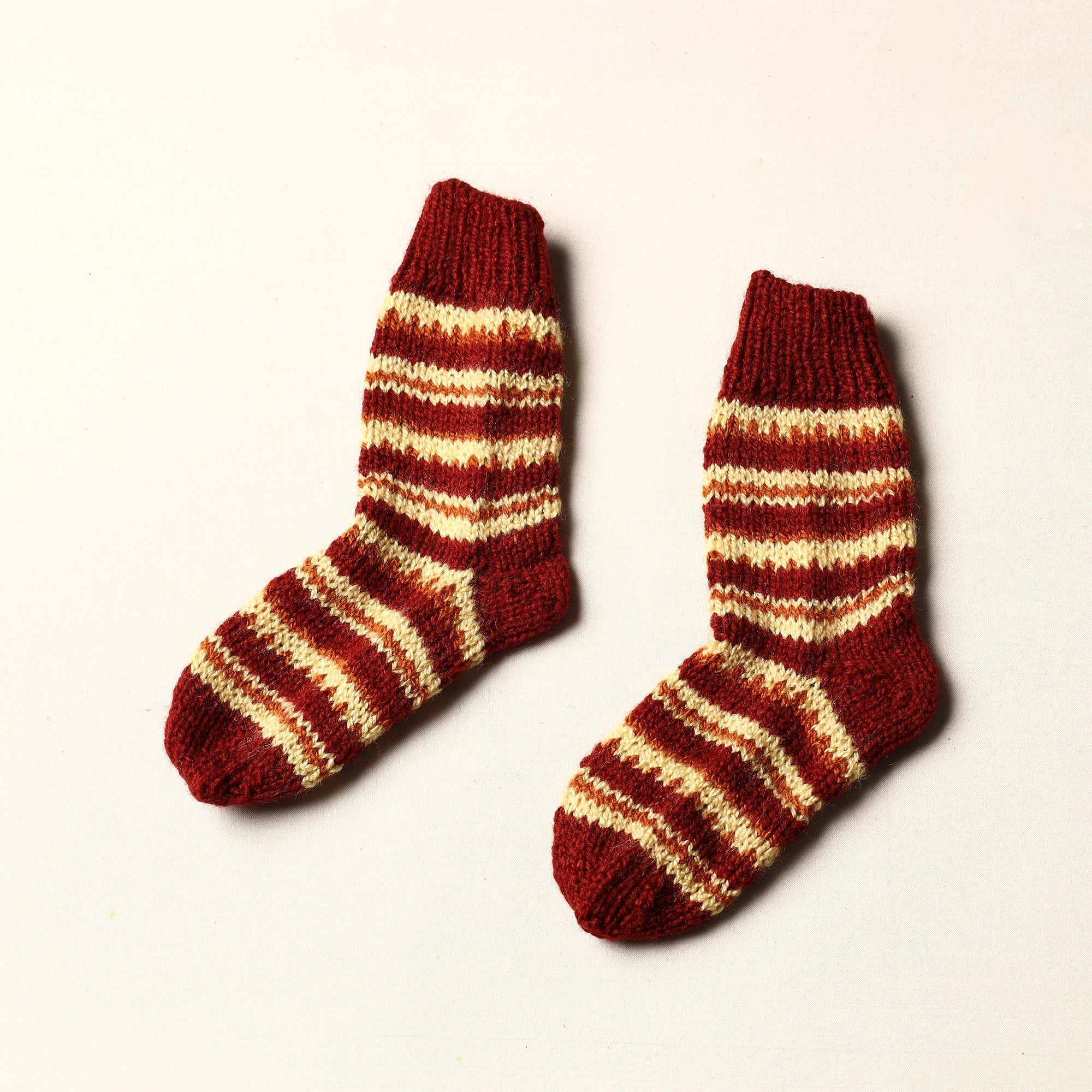  Red Kumaun Hand Knitted Woolen Socks - Kids