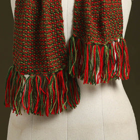 Red - kumaun hand knitted woollen muffler 20 - handcrafted