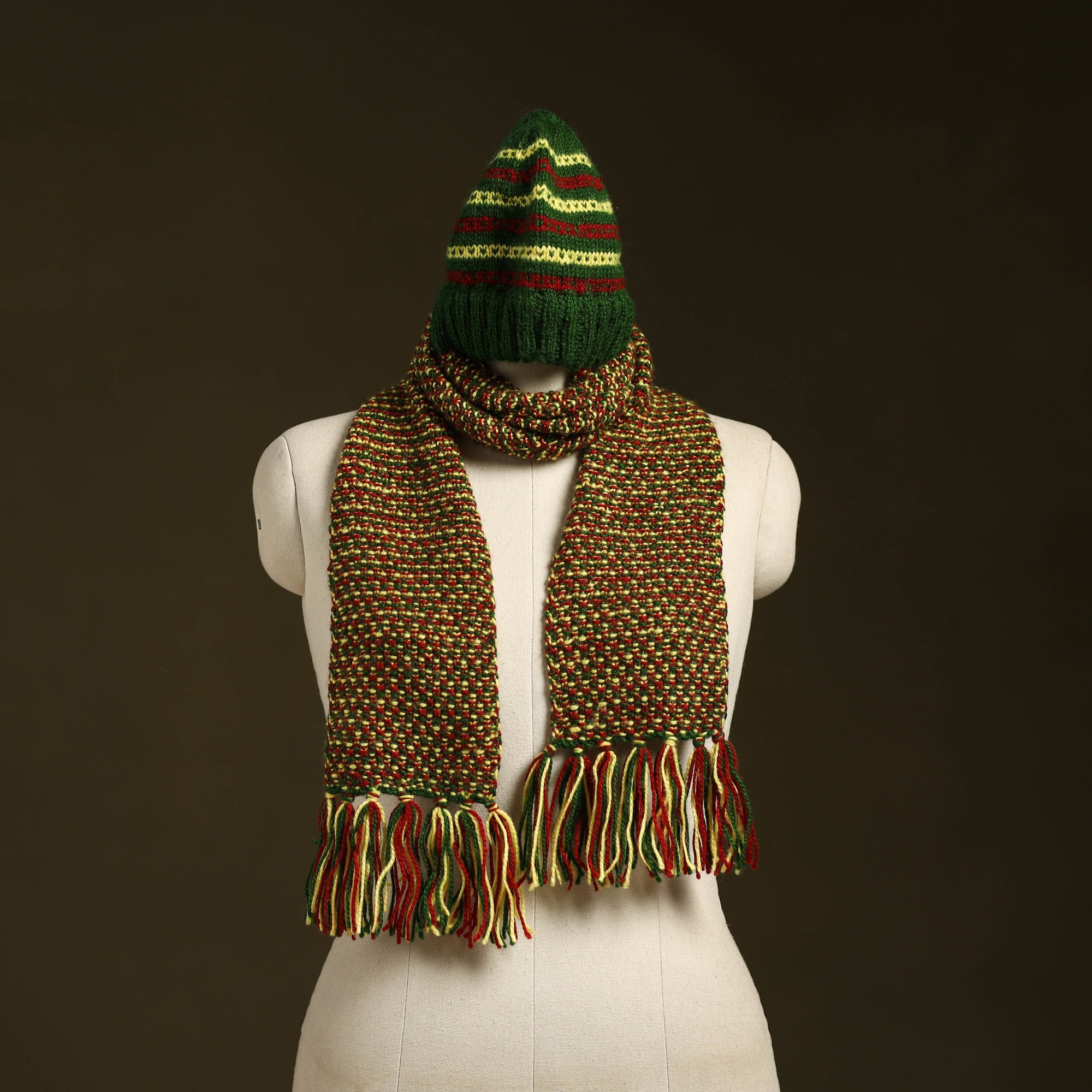 Multicolor - kumaun hand knitted woollen muffler cap 53