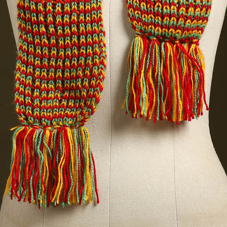 Multicolor - kumaun hand knitted woollen muffler cap 55