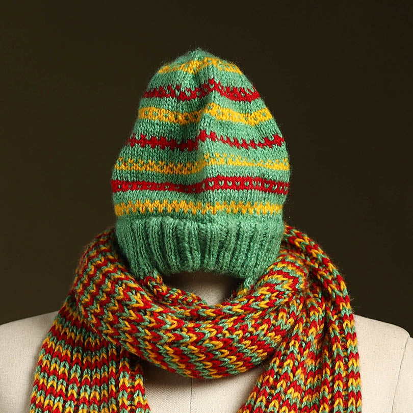Multicolor - kumaun hand knitted woollen muffler cap 55