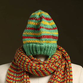 Multicolor - kumaun hand knitted woollen muffler cap 55
