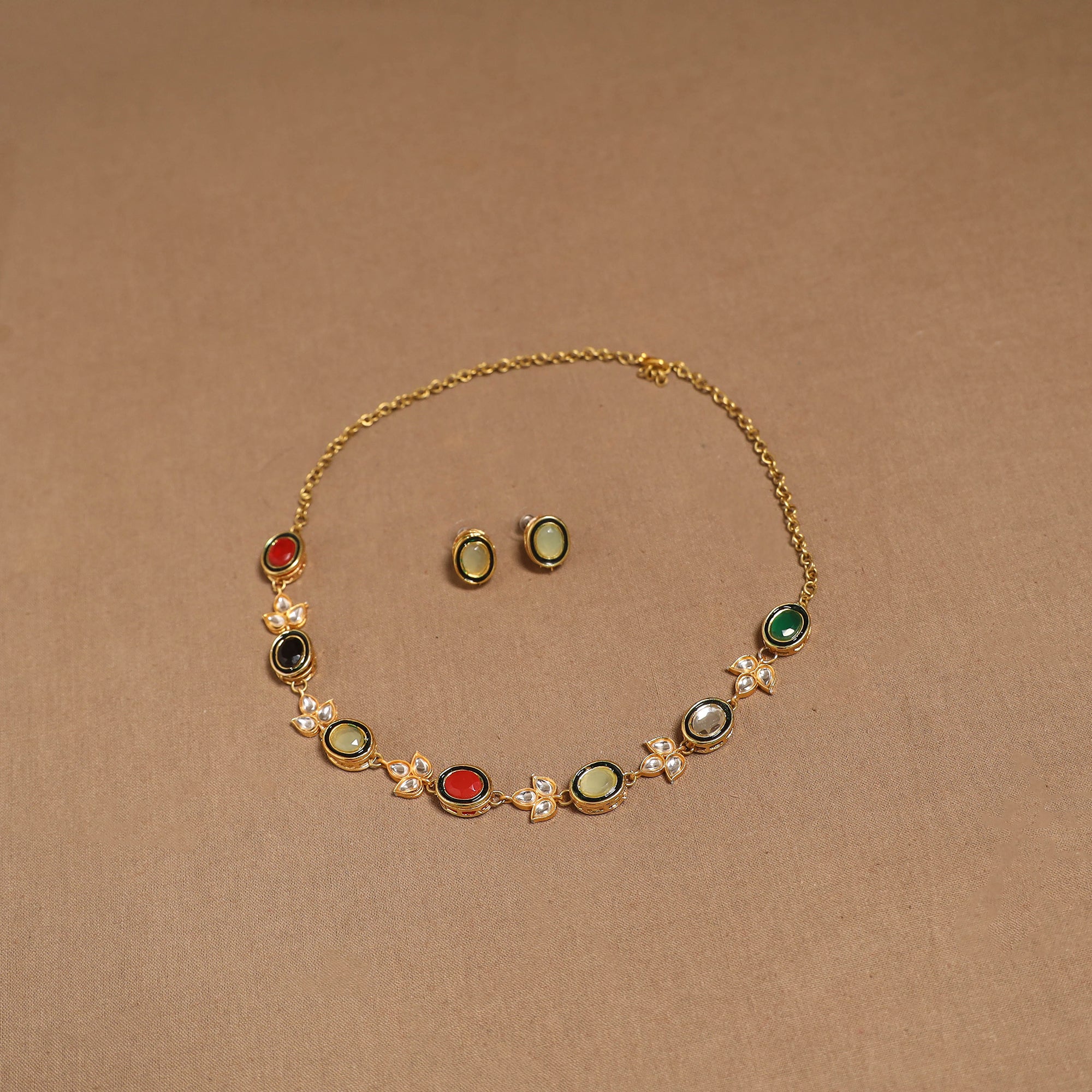 Kundan work necklace set 73 - handcrafted