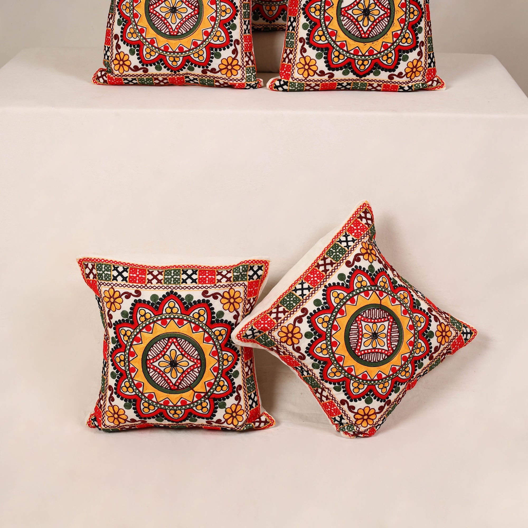 Multicolor - kutch aari hand embroidery cushion cover (set