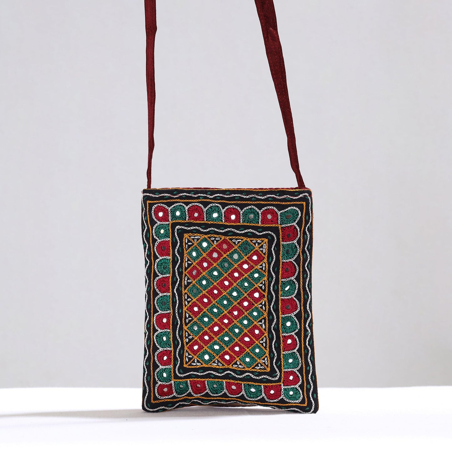 Multicolor Kutch Abhla Hand Embroidery Mashru Silk Sling Bag