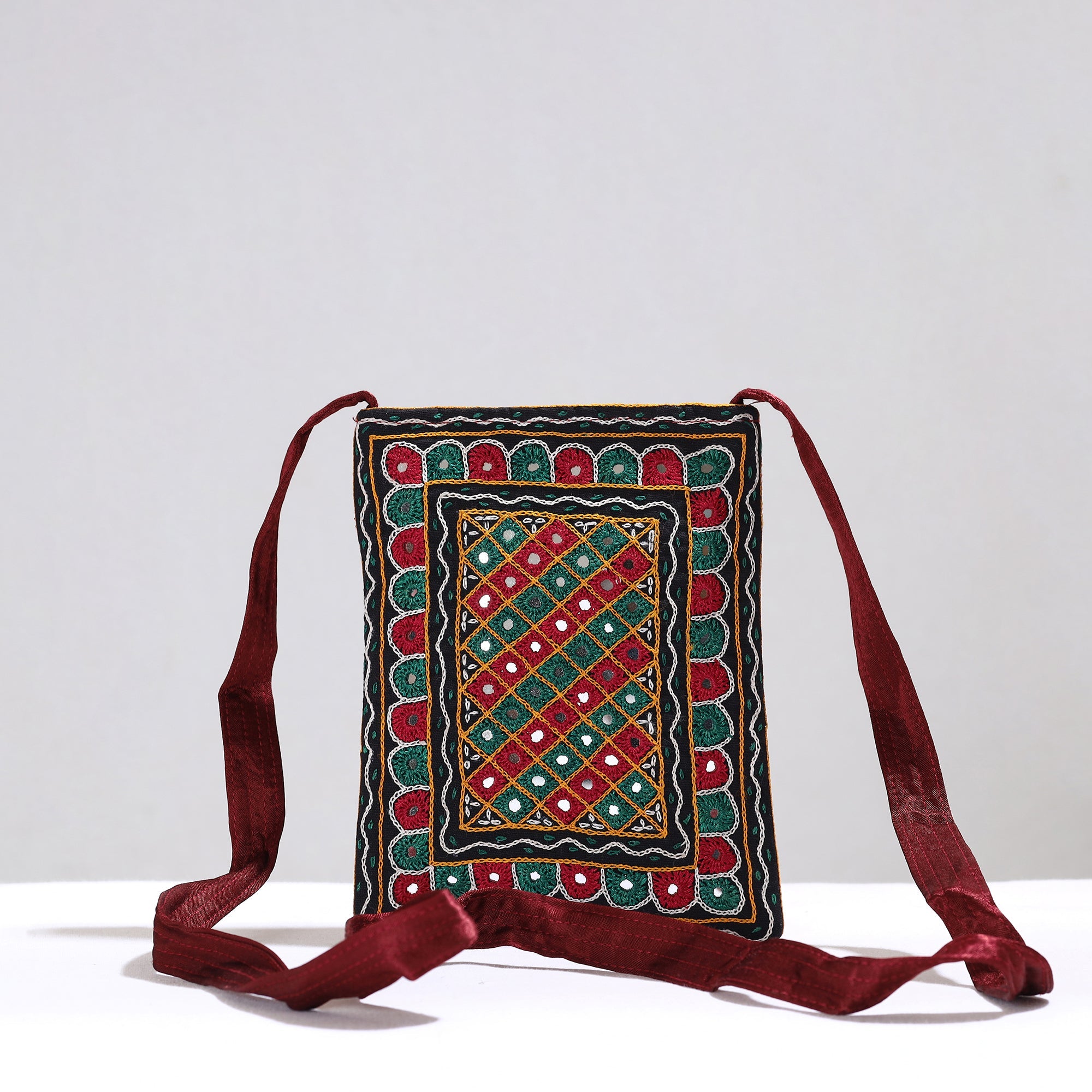Multicolor Kutch Abhla Hand Embroidery Mashru Silk Sling Bag