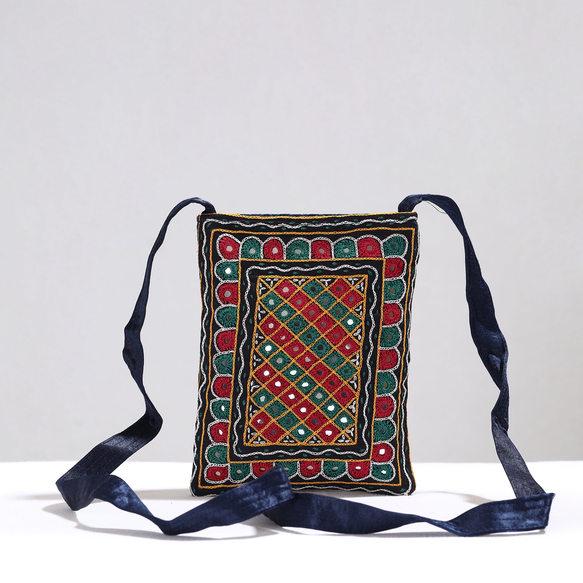Multicolor Kutch Abhla Hand Embroidery Mashru Silk Sling Bag