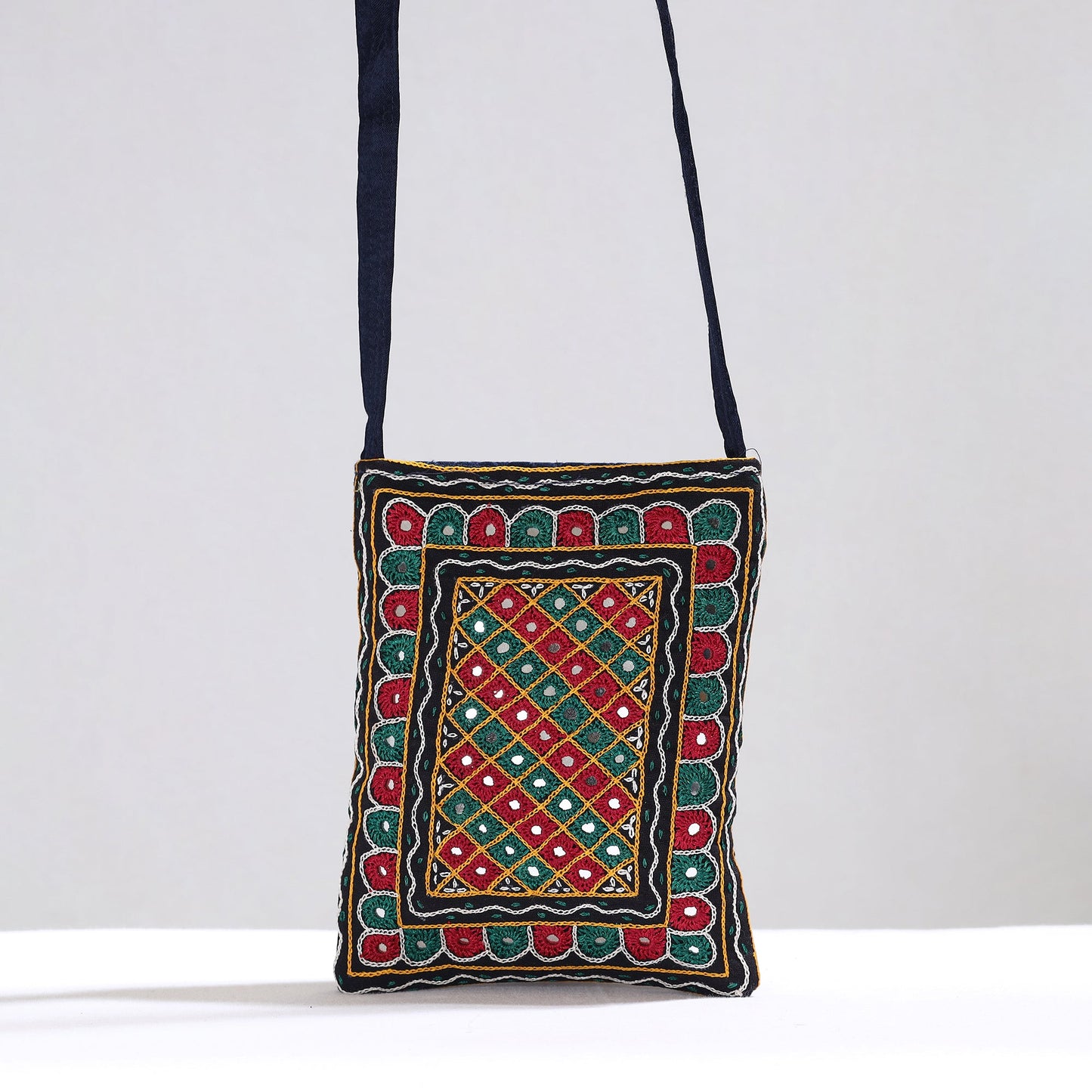Multicolor Kutch Abhla Hand Embroidery Mashru Silk Sling Bag
