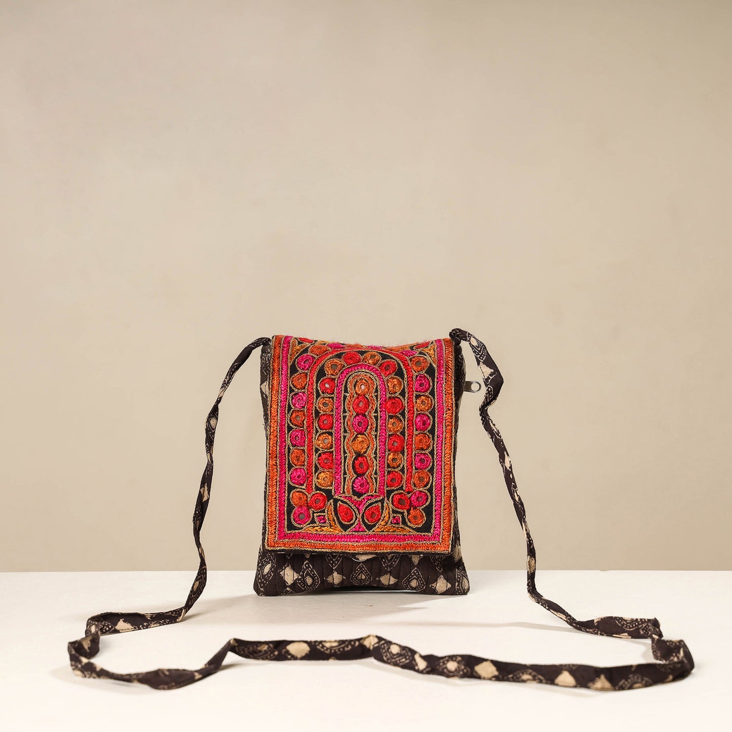 Multicolor Kutch Ahir Embroidery Ajrakh Cotton Sling Bag