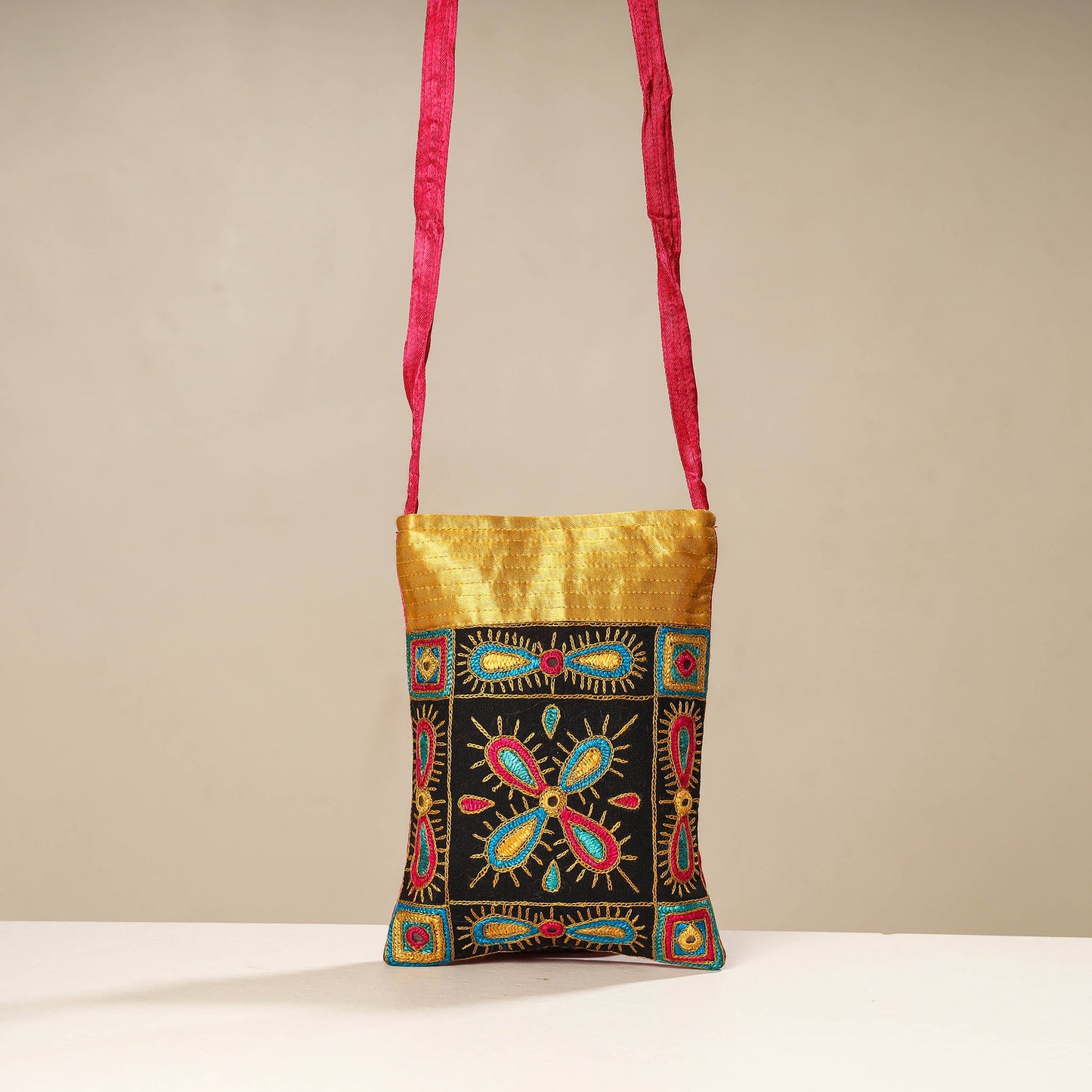 Multicolor Kutch Ahir Embroidery Mashru Silk Sling Bag