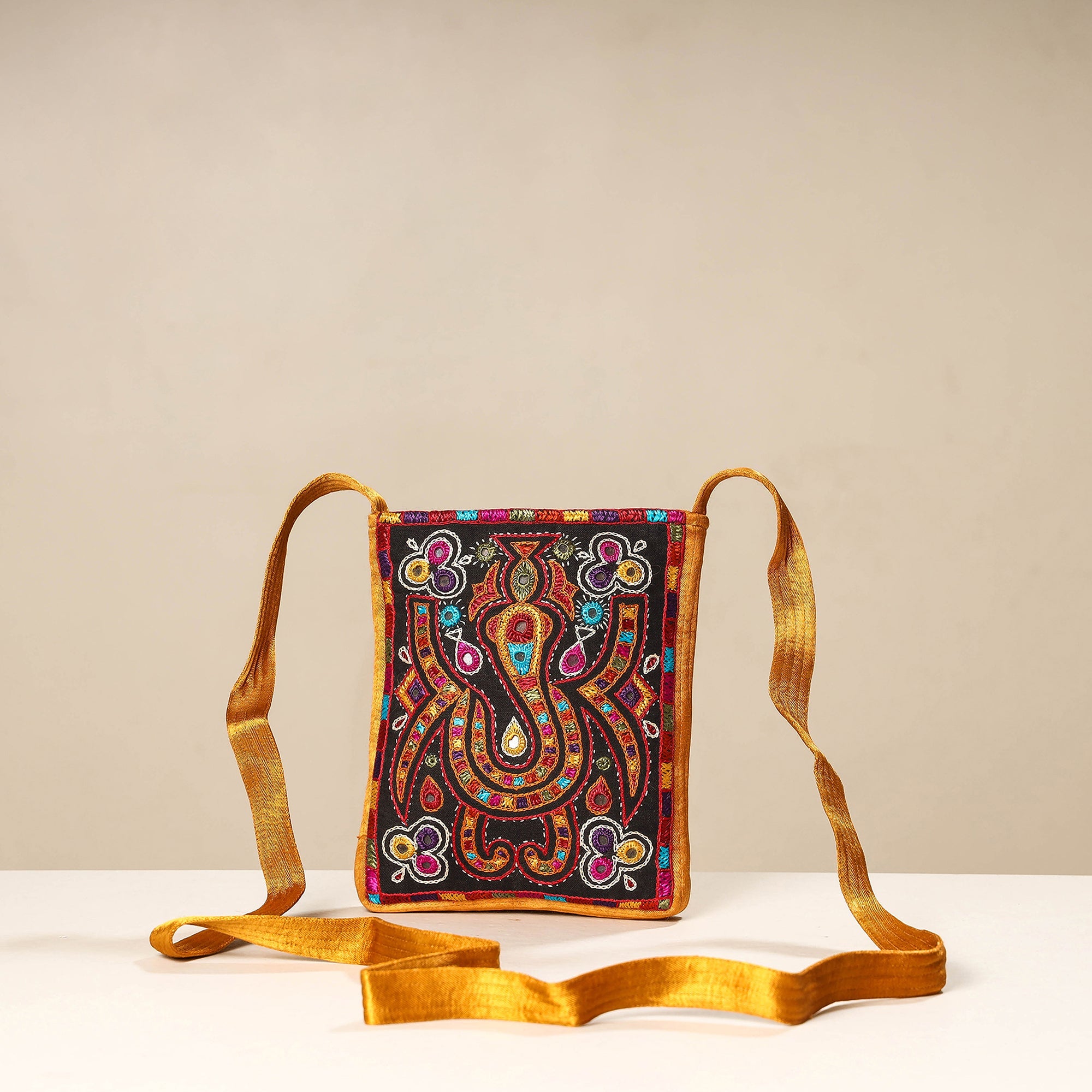 Multicolor - kutch ahir embroidery mashru silk sling bag