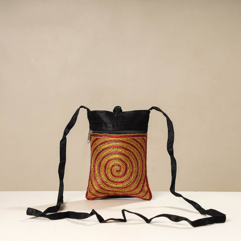 Multicolor - kutch ahir embroidery mashru silk sling bag