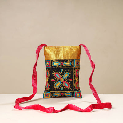 Multicolor Kutch Ahir Embroidery Mashru Silk Sling Bag