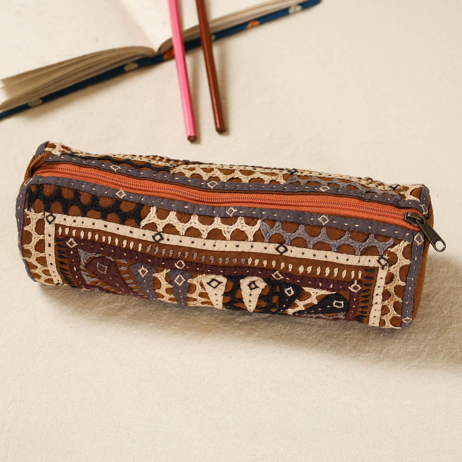 Kutch dhebariya hand embroidered pencil pouch 152