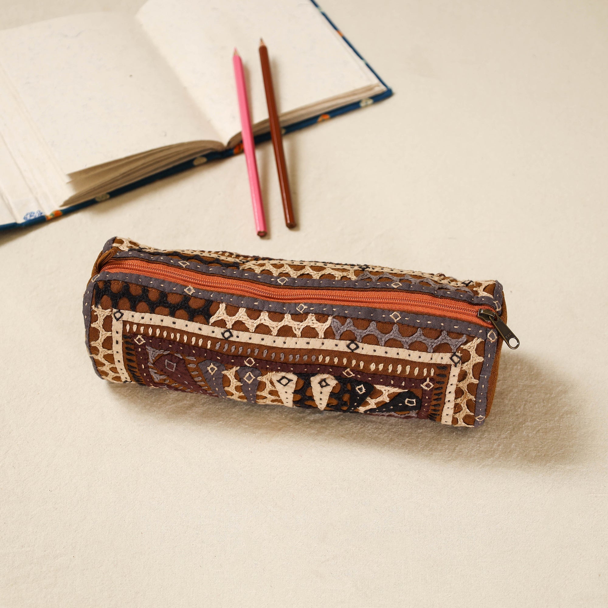 Kutch dhebariya hand embroidered pencil pouch 152