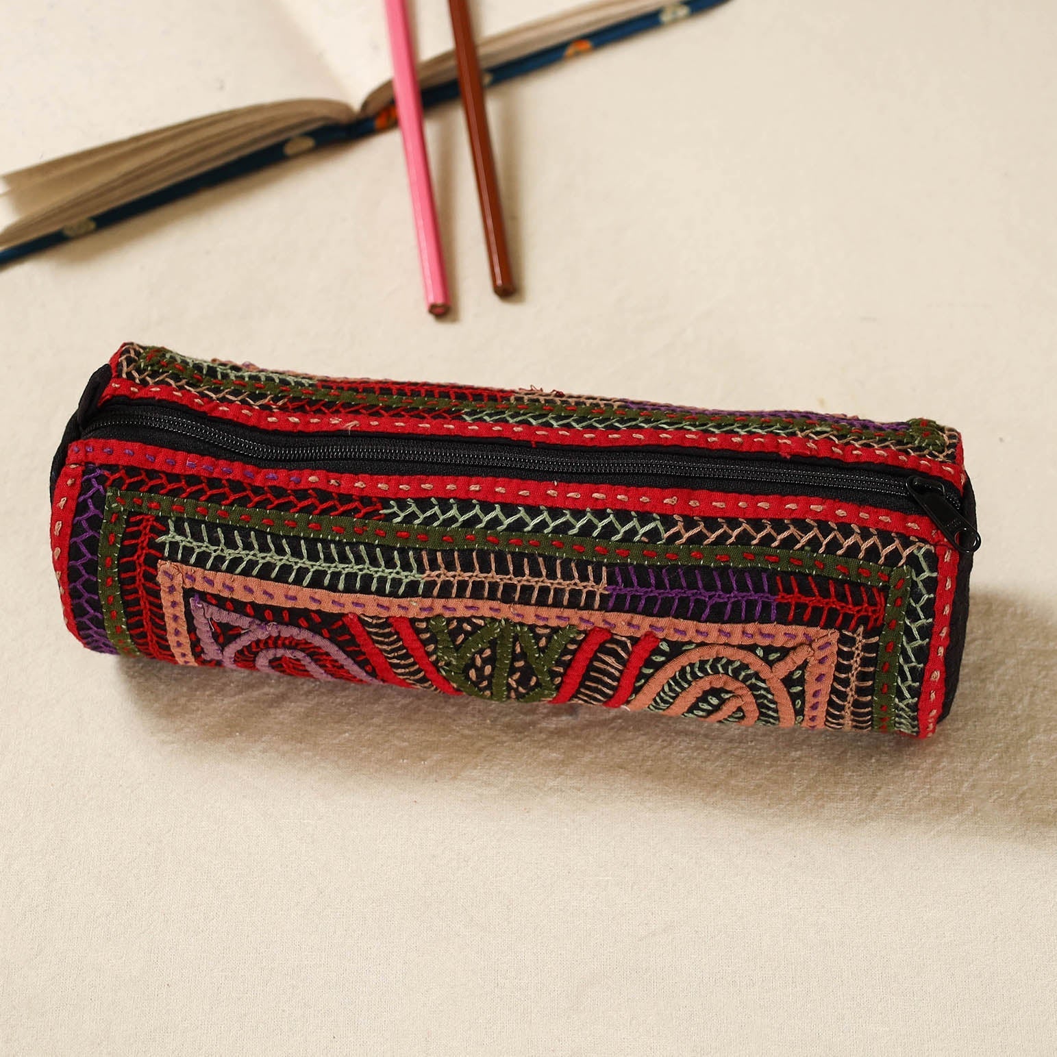 Kutch dhebariya hand embroidered pencil pouch 153