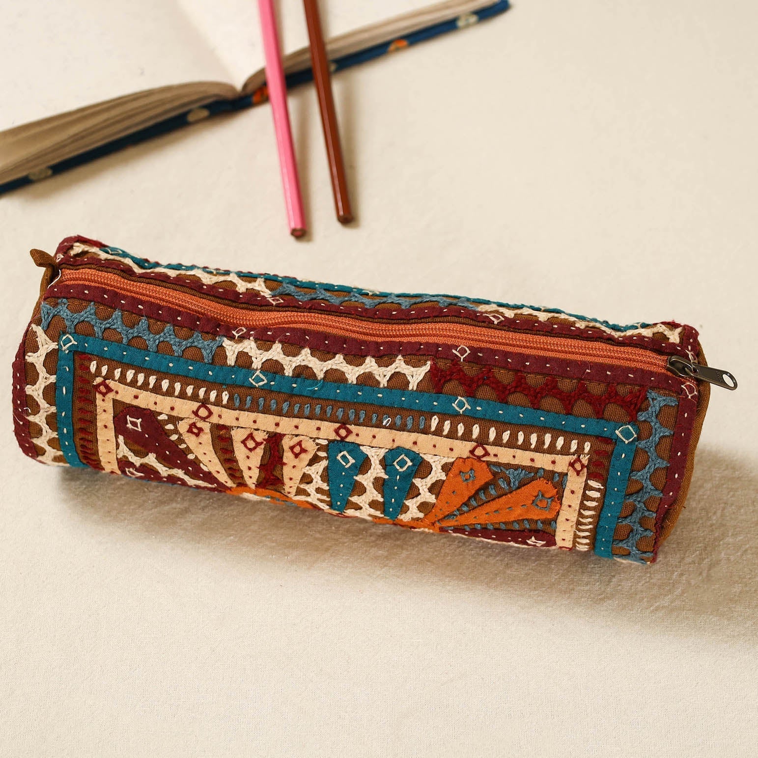 Kutch dhebariya hand embroidered pencil pouch 154